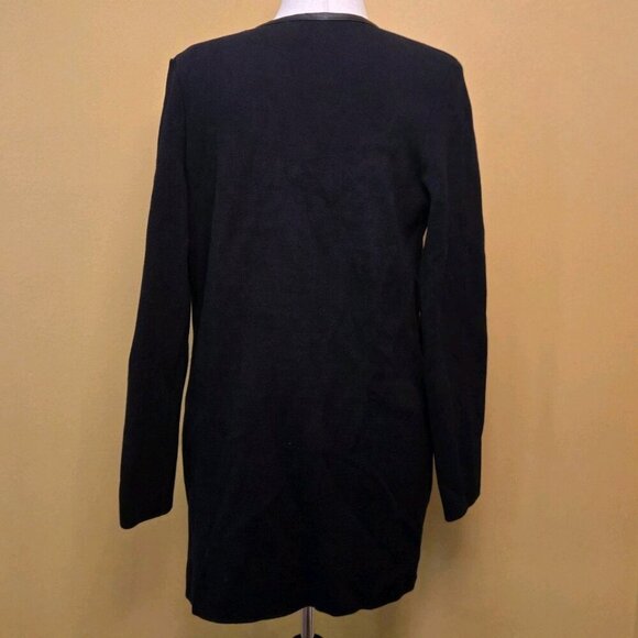 Charter Club Cardigan Sweater M Black Cotton Open Front Non-Leather Trim Pockets - Picture 2 of 9